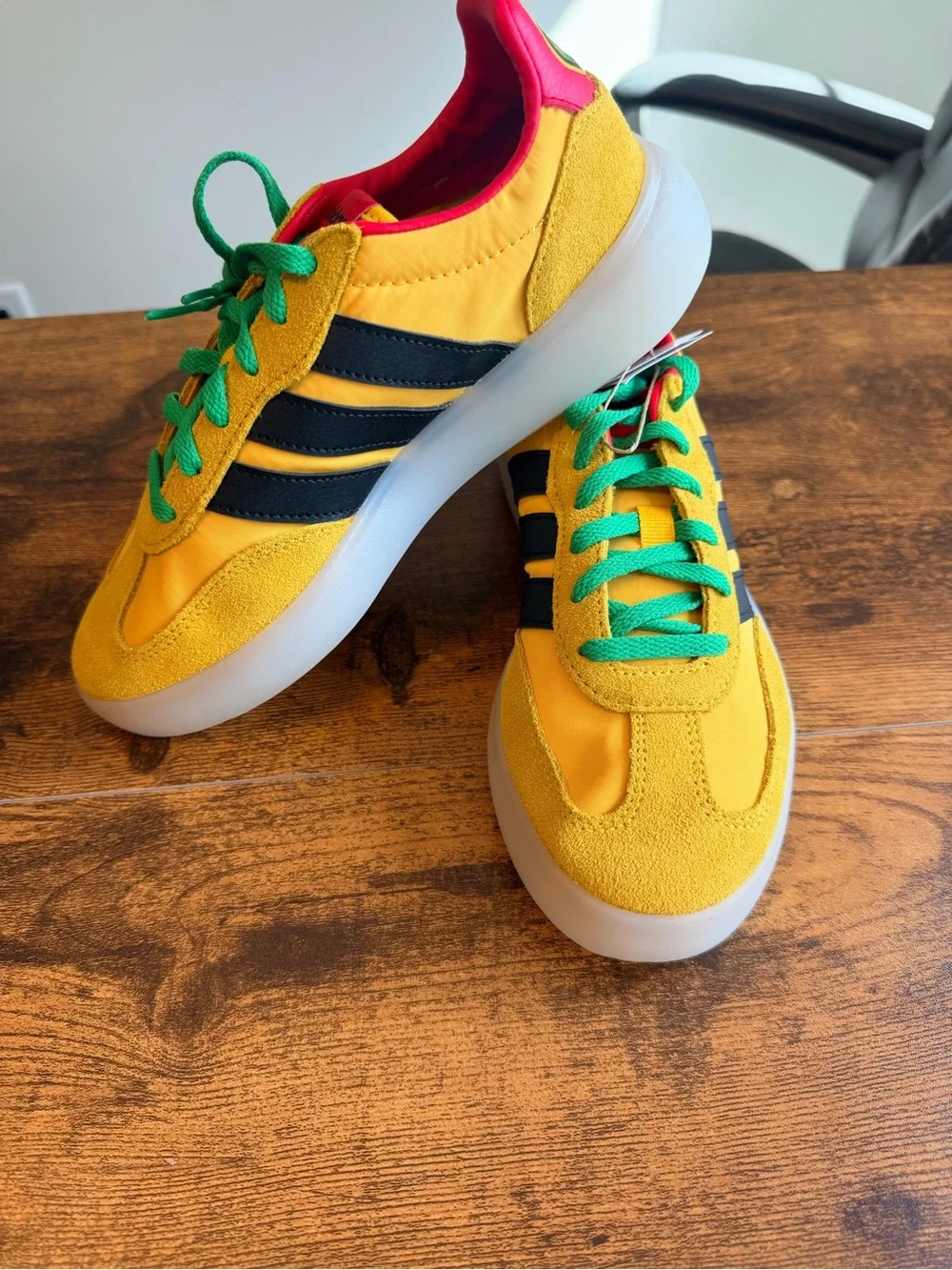 adidas Kids Yellow Black Green Lace Low-Top Sneakers